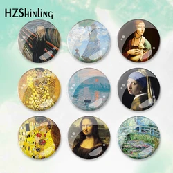 2023 Monalisa Kiss Waterlilies Art Pattern Round Button Badge Brooch For Clothes Backpack Decoration Pin Jewelry