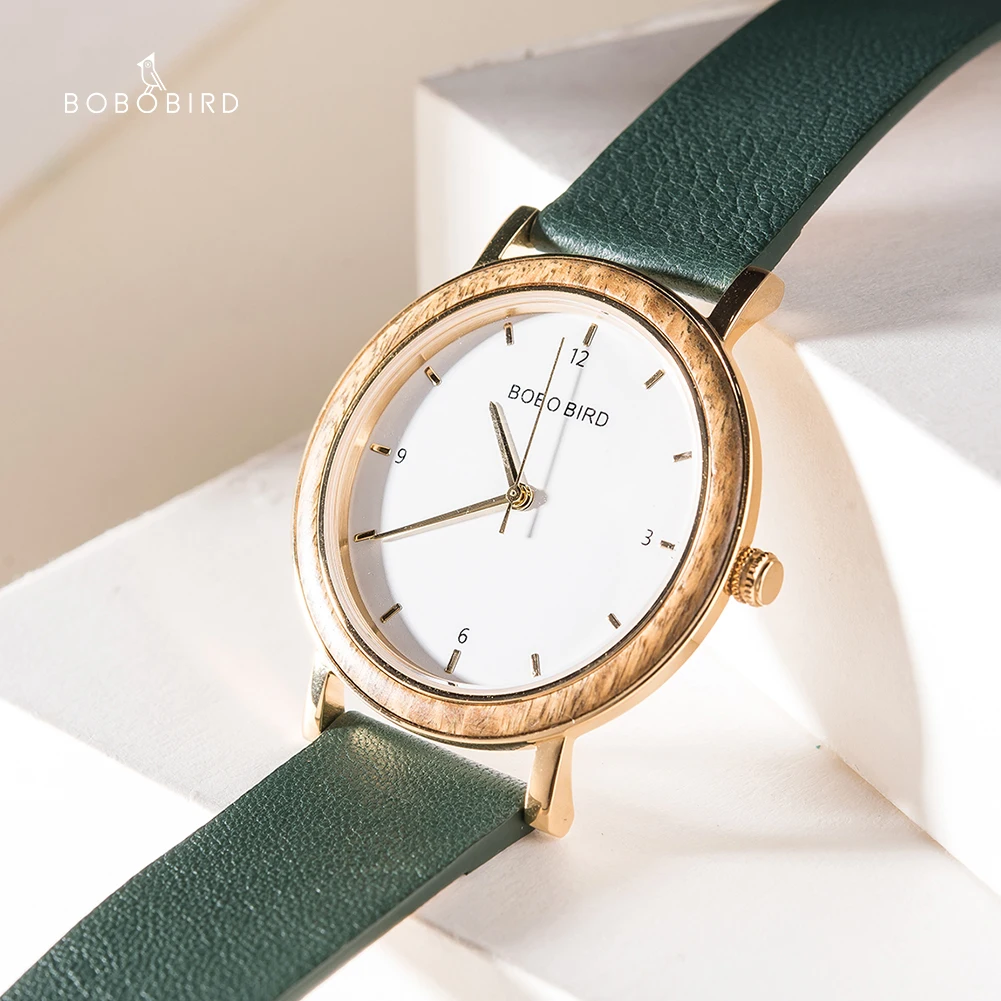 montre femme BOBO BIRD Wood Watches for Women Golden 6.5 mm Ultra-thin Japanese Movement Quartz Watch Genuine Leather Strap