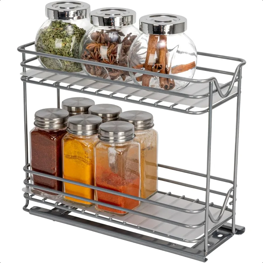 

Glidez PowderCoated Steel PullOut SlideOut Storage Organizer with Plastic Liners for Spice Rack Use 2 Tier Design Fits Standard