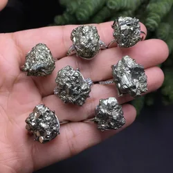 1 Pc Fengbaowu Natural Raw Rough Pyrite Ring 925 Sterling Silver Fashion Jewelry Gift For Women Men