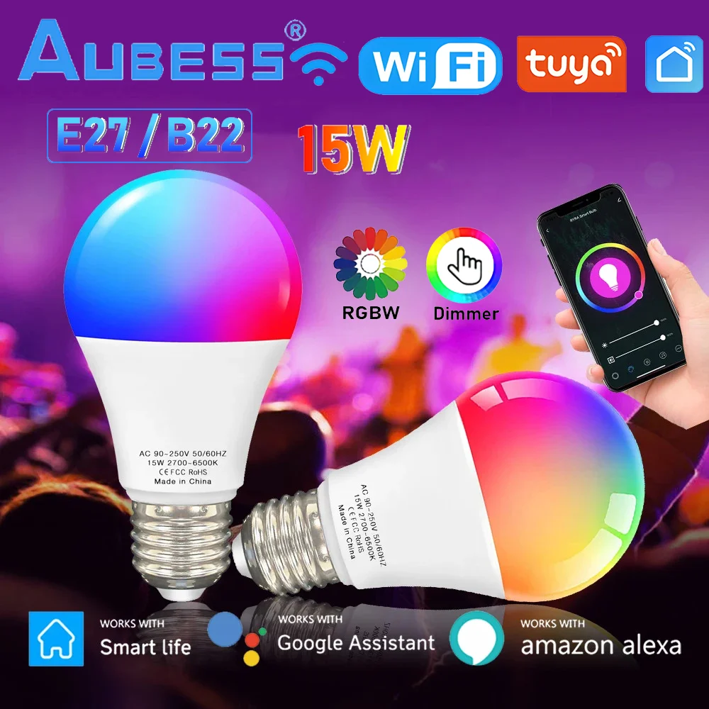 TUYA Smart Lightbulbs WiFi E27/E26 RGB CW LED Light Bulb Dimmable Magic Bulbs APP Voice Control Via Google Home Yandex Alice