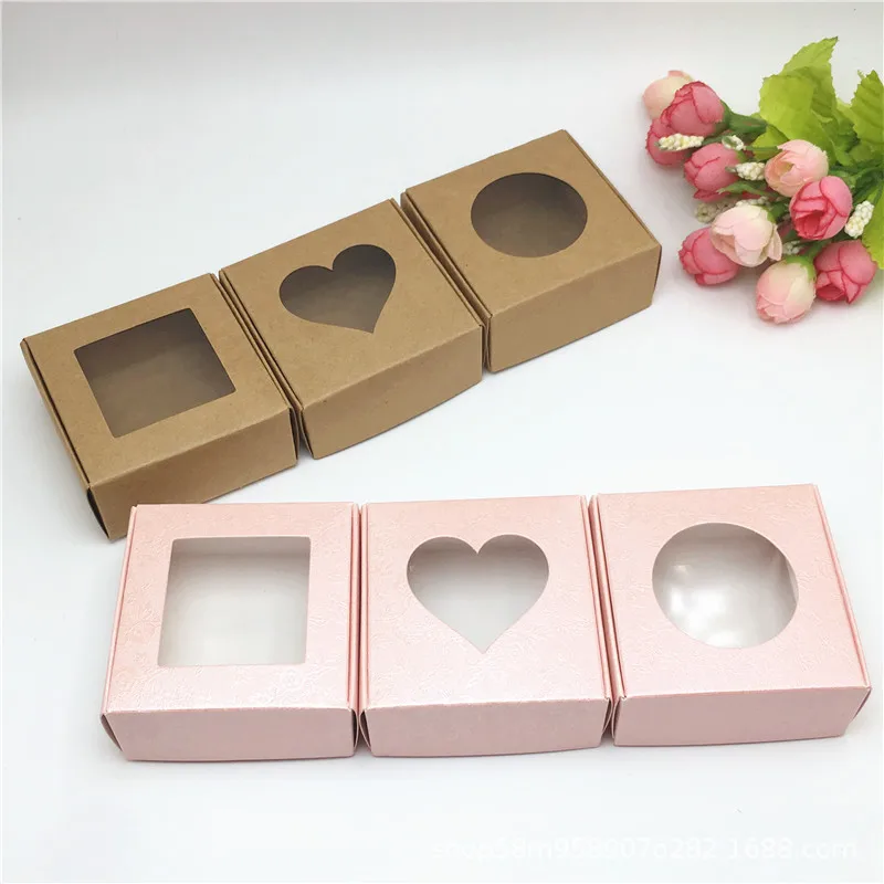 Square Kraft Paper Gift Packaging Box with Window Cardboard Candy Packing Gift Box Wedding Gift Favors Packaging Box Diaplay Box