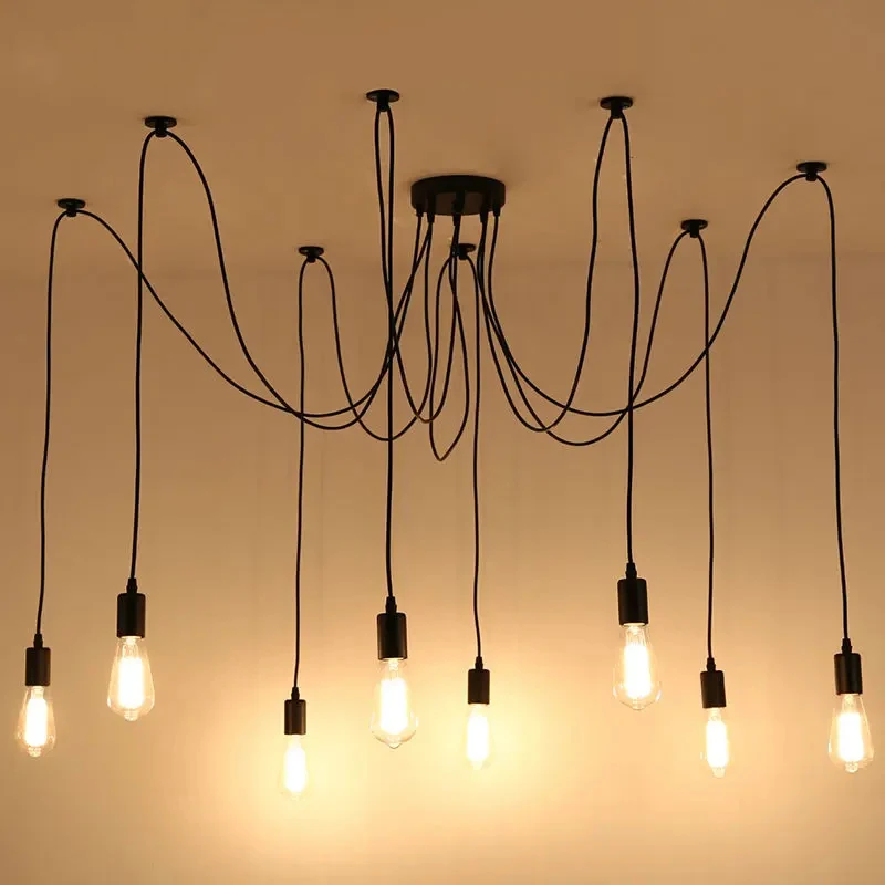 

Modern Pendant Lights Retro Edison Indoor Lighting Vintage Loft Antique Adjustable DIY E27 Spider Pendant Hanging Lamp