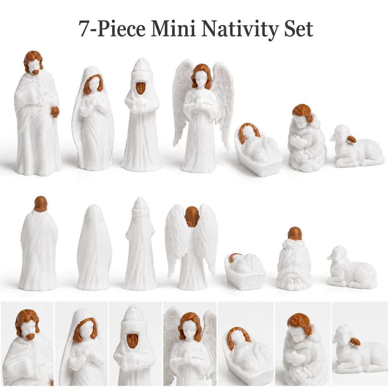 7PCS collectible mini Christmas horse trough scene set, including the Holy Family statue (Our Lady of Mary, Joseph '), sheep her