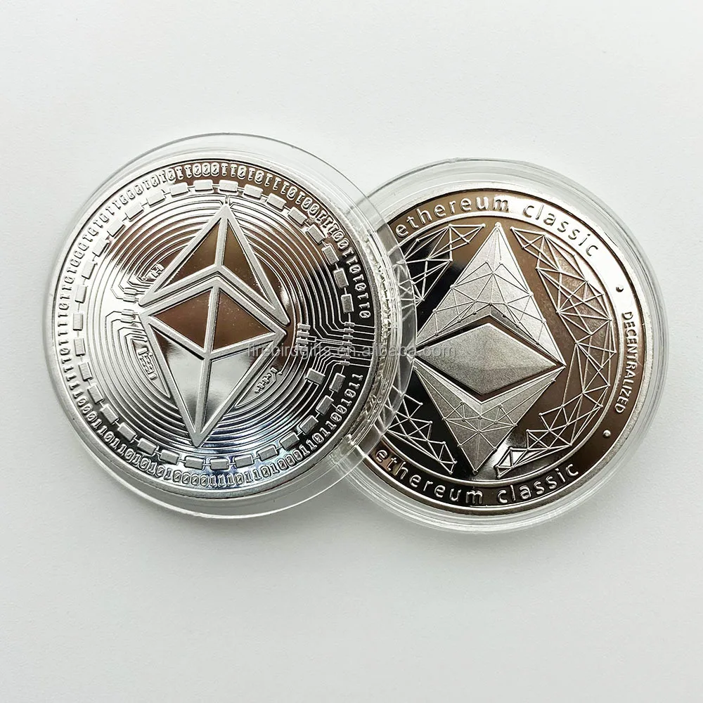Ethereum Coin Souvenir Commemorative Silvery Plated Collectibles Coin Challenge Coin ETH Physical Cryptocurrency Crypto Coin