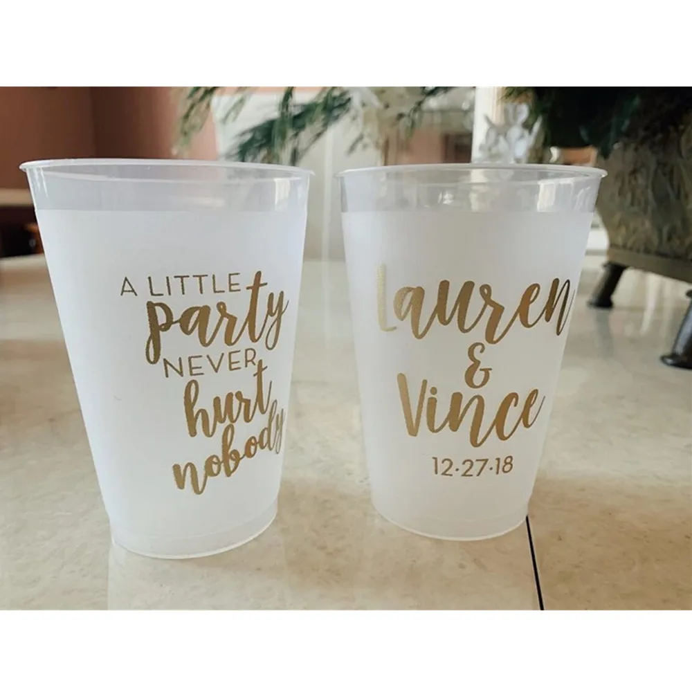 A Little Party Never Hurt Nobody Cups, Engagement Party Favors, Great Gatsby Theme, Shatterproof Frosted Plastic Cups, Couples S