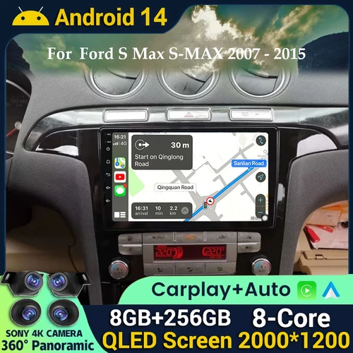 Radio Multimedia con GPS para coche, reproductor con Android 14, Carplay, estéreo, para Ford S Max S-MAX, 2007, 2008, 2009, 2010, 2011, 2012, 2013, 2014, 2015