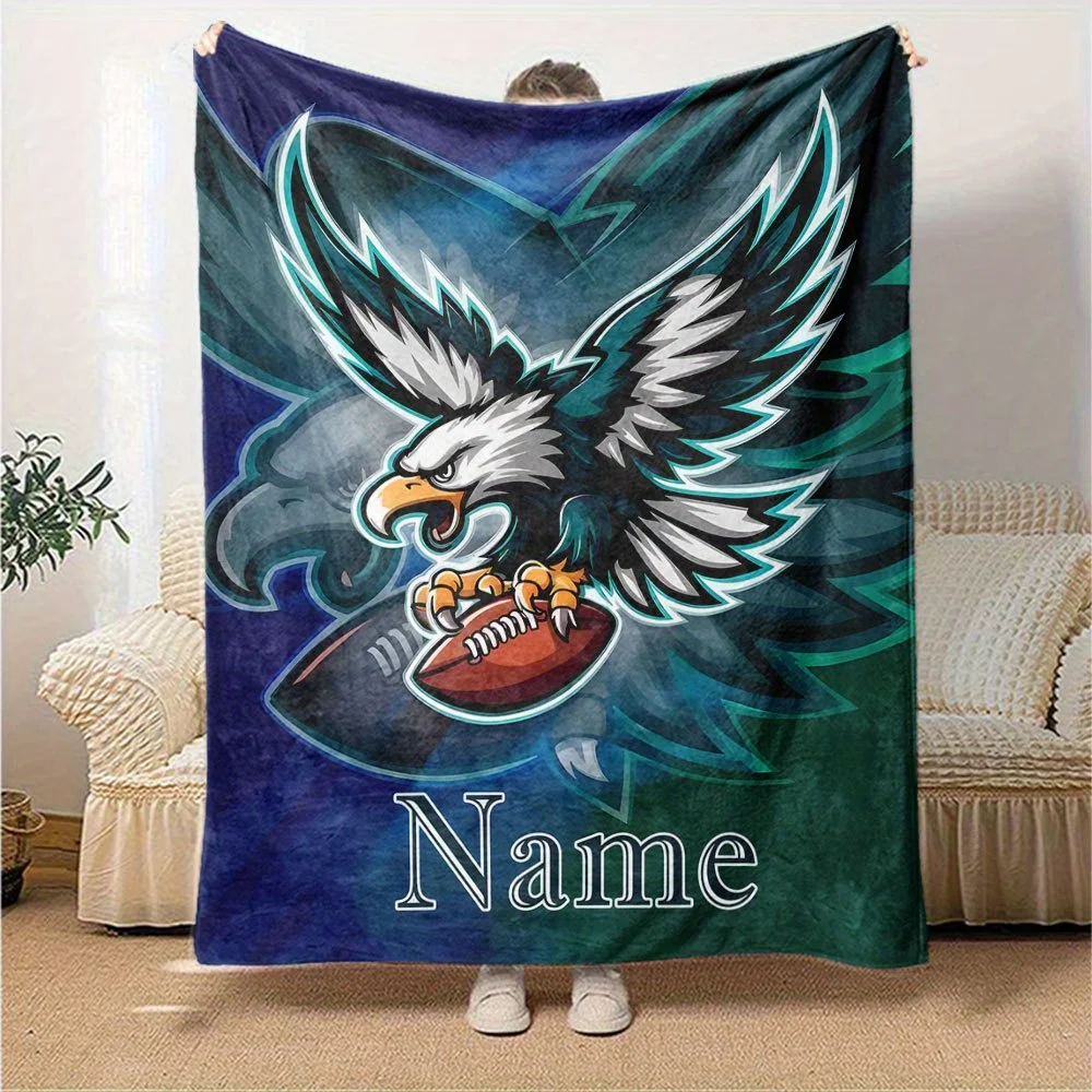 بطانية فانيلا لكرة القدم على شكل نسر مخصصة، مناسبة للأريكة والسرير وأعياد الميلاد والأطفال والأولاد والأصدقاء والهدايا