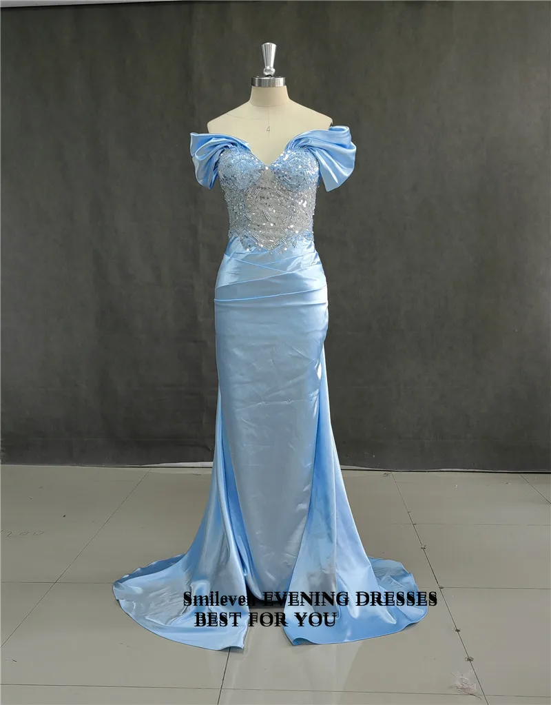 Smileven-Robe de Soirée Sirène Bleu Ciel à Paillettes, Tenue de Bal Personnalisée, Style Arabe Moderne, Fendue sur le Côté