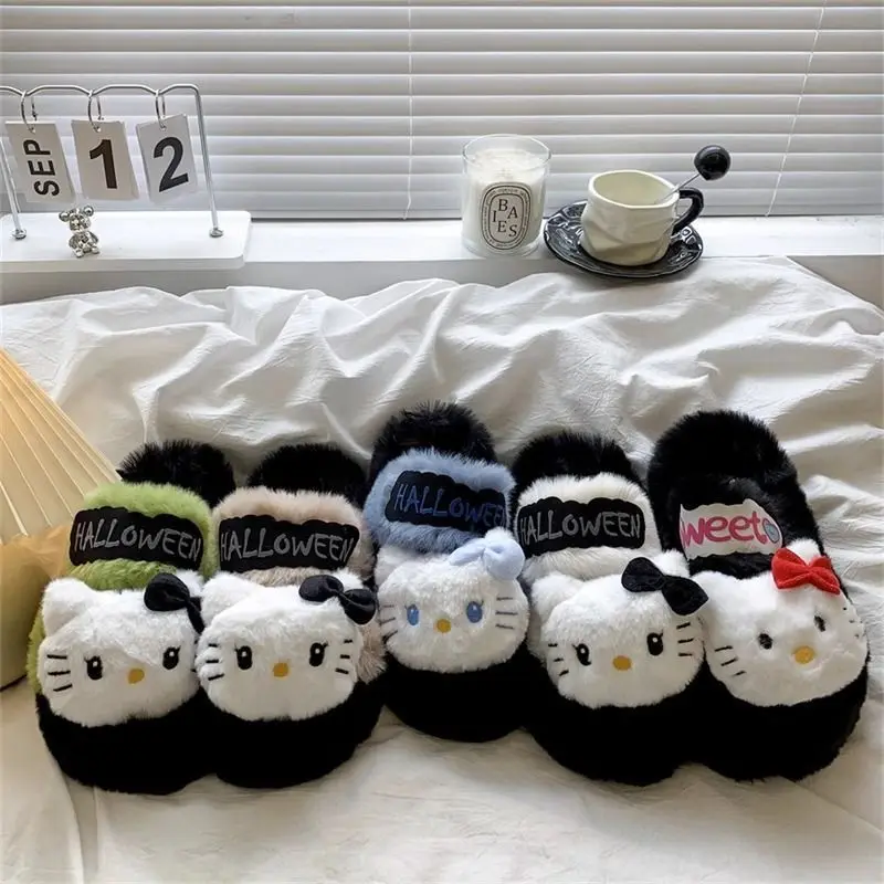 Sanrio Hello Kitty Cartoon Slippers Women's Bedroom Autumn and Winter New Thick-soled Heightening Furry Slippers