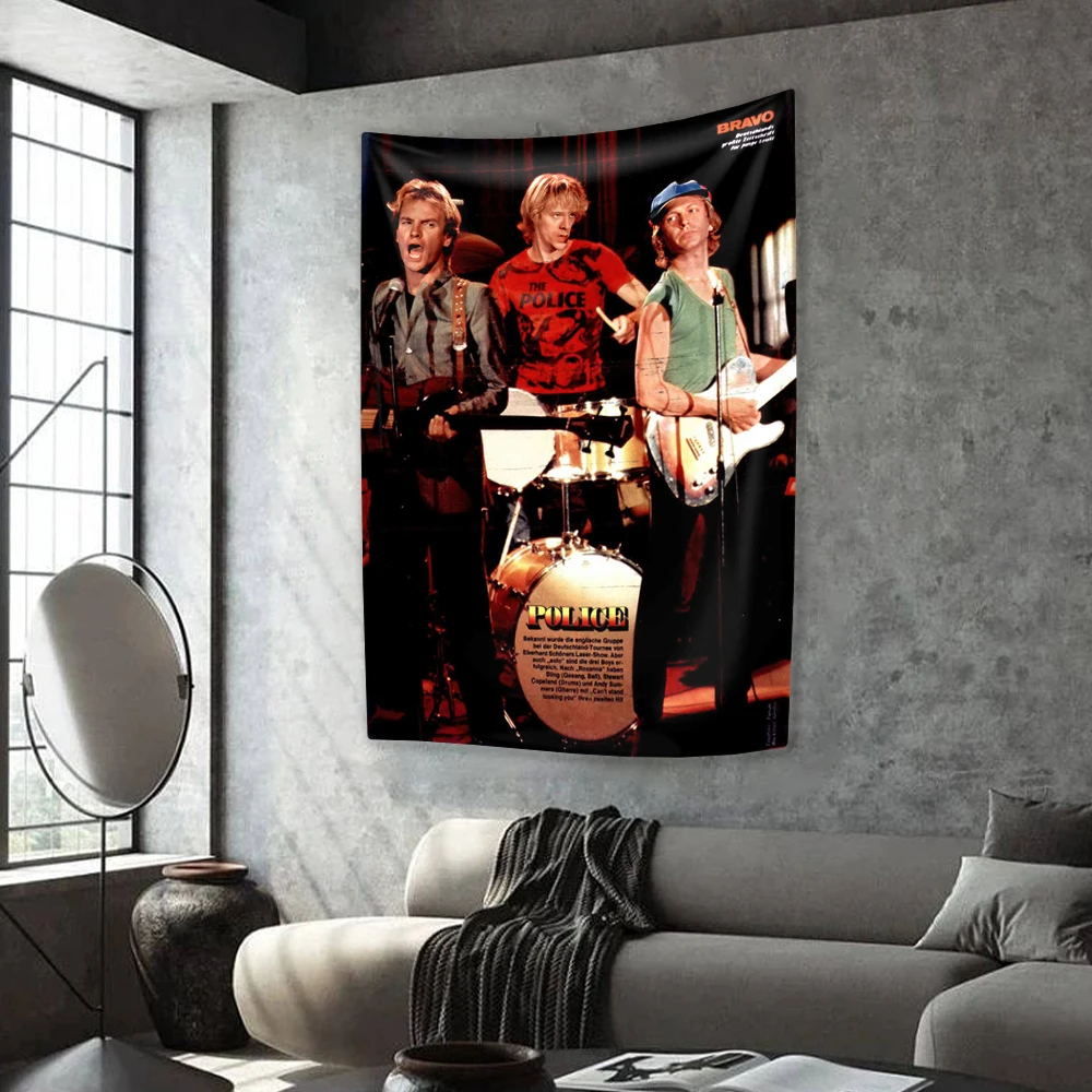 British Rock Band Tapestry The Police Printed Home Decoration Wall Hanging Bedroom Dormitory Background Cloth Concert Decor