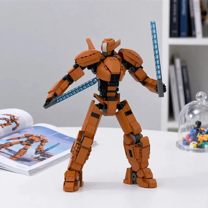 MOC Creative Film Action Figures Mechanical Warrior Orange Robot Building Blocks Model Adult Puzzle Assembly Toys Birthday Gift