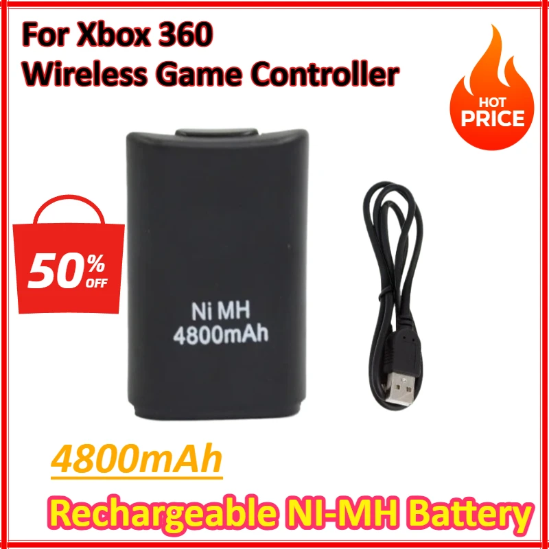 

New 4800mAh Rechargeable NI-MH Battery Pack Black for Xbox 360 Wireless Game Controller Gamepads with USB Charging Cable