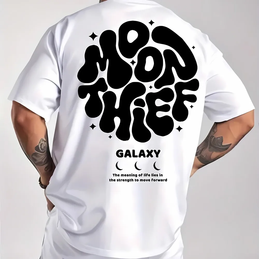 European and American men's new summer personalized letter print micro elastic breathable round neck T-shirt outdoor street styl