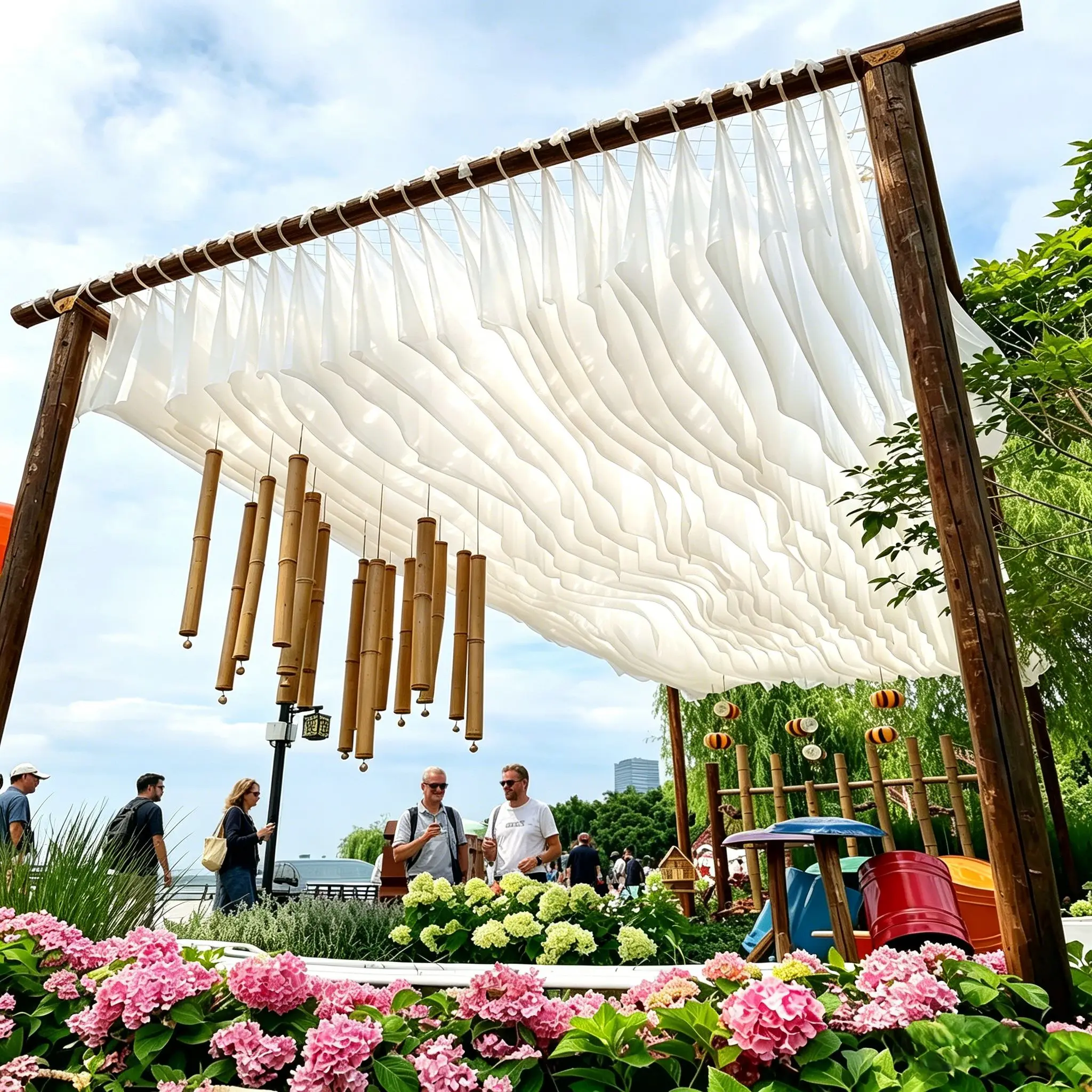 

Dreamy Colorful Wave Ceiling Decoration DrapeOutdoor Wind-Moved Sunshade Cloth Garden Wedding Courtyard Cozy Beautiful Top Decor