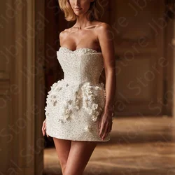 Customized New Luxury Ball Gown Wedding Dress Short Bridal Gowns with Gloves Bride Dress Pearls Flowers Wedding Gown Sweetheart