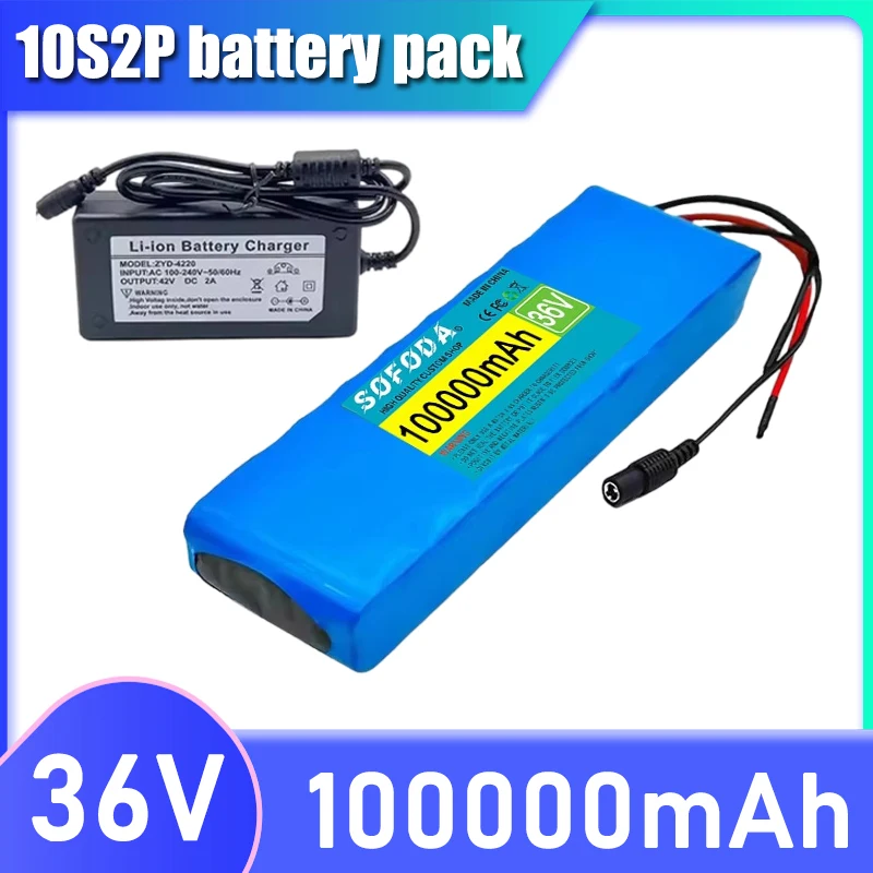 10S2P battery pack 36V 100Ah with BMS 18650 lithium-ion rechargeable battery, multiple plug options