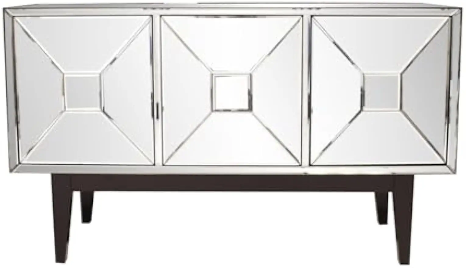 Collection  Mirrored Cabinet with 3 Pyramid Shaped Doors, Metallic  buffet cabinet  sideboard cabinet  aparadores de comedor