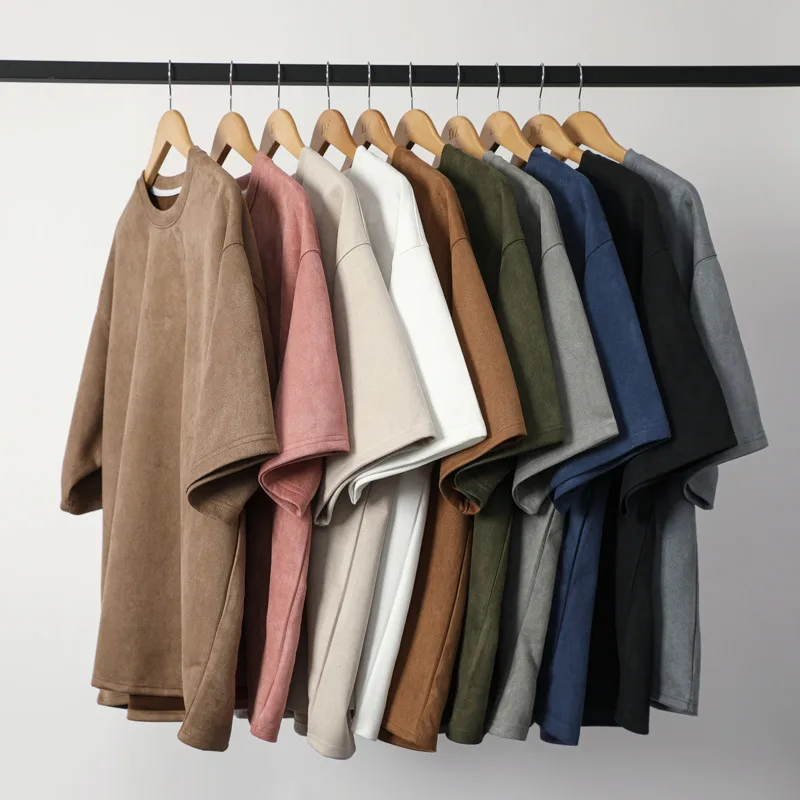 Letnia koszulka z krótkim rękawem moda męska 10-kolorowa Casual zamszowa koszulka męska Streetwear luźna koszulka z okrągłym dekoltem męska koszulka M-3XL