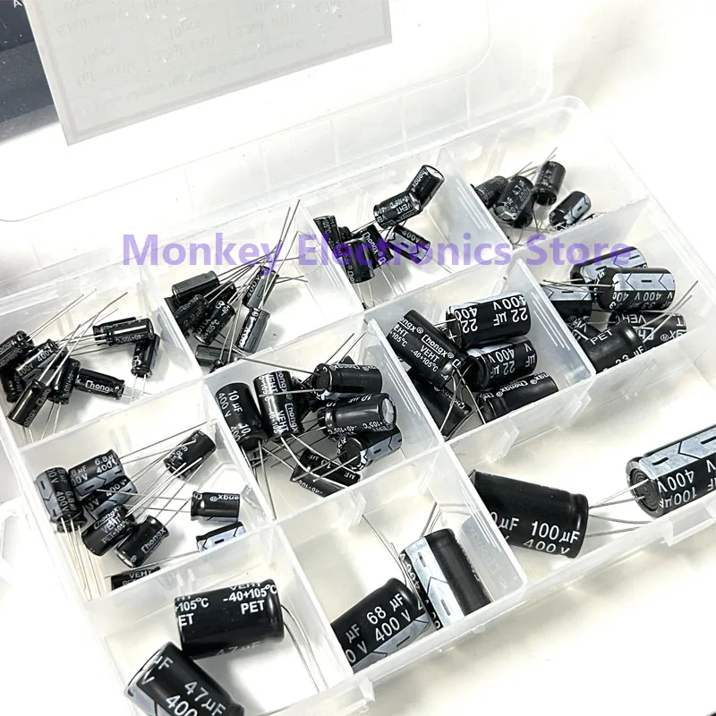 78pcs Electrolytic Capacitors DIP High Voltage 400V Set 11value (1uF - 100uF) 400V 100UF 68UF 46UF 33UF 22UF 10UF 6.8UF 4.7UF 3.