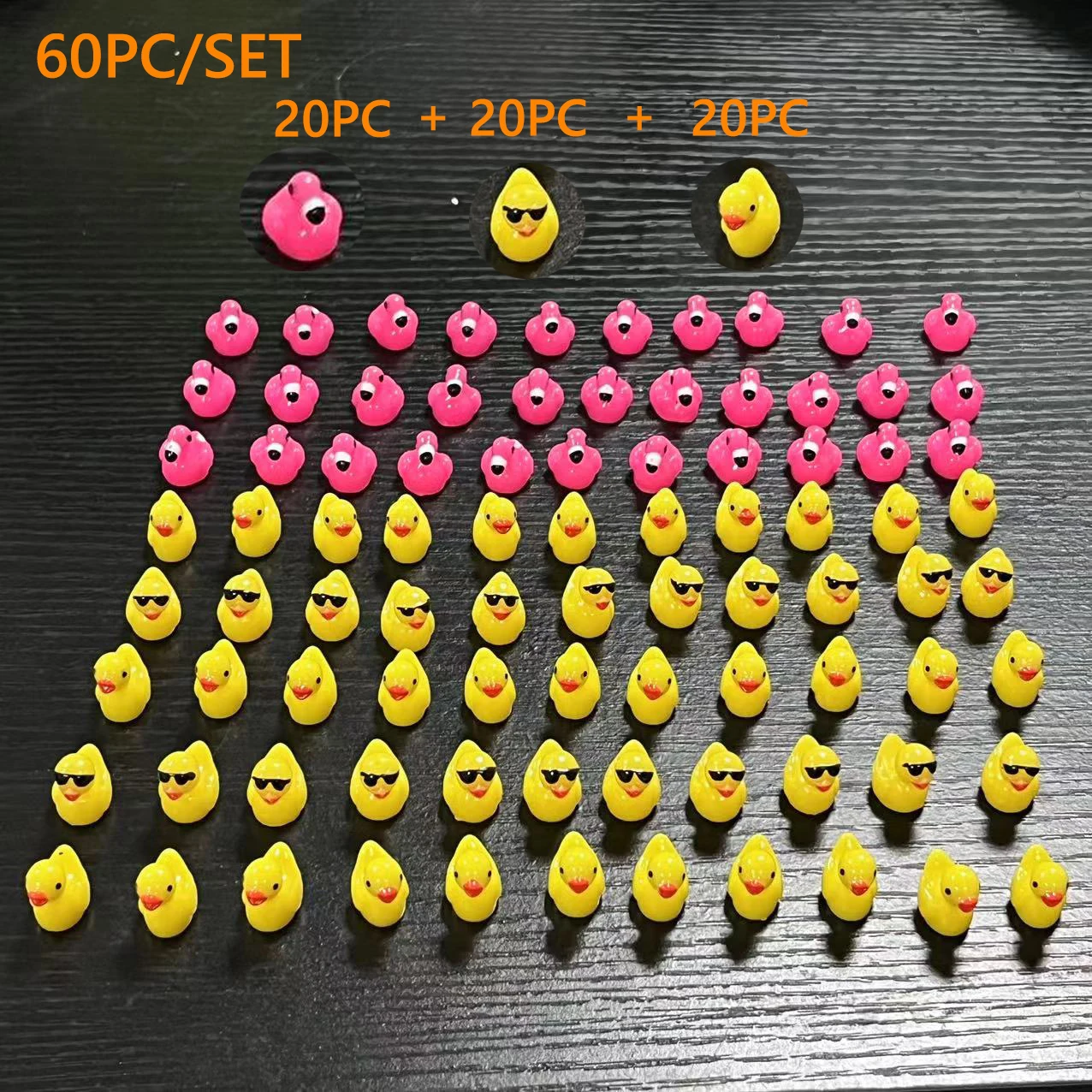 60pc/Set Mini Resin Ducks Flamingo Toys Crafts Pink Yellow Duck Miniature Figures Decorations for Home Landscape Party Ornament