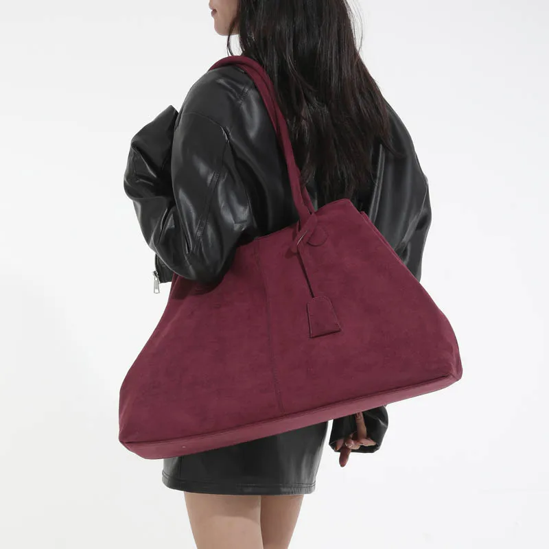 Women Suede Tote Bag Solid Color Shoulder Bag Large Capacity Handbags Trendy Satchel Bags Work Travel Shopping Commuter Tote Sac