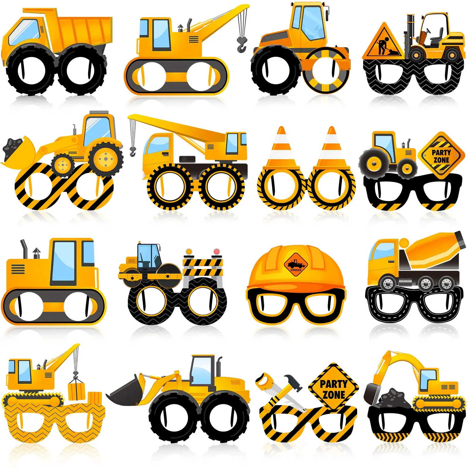 

12Pcs Construction Theme Party Eyeglasses Dump Truck Glasses Photo Booth Props for Boy Transportation Birthday Party Supplies
