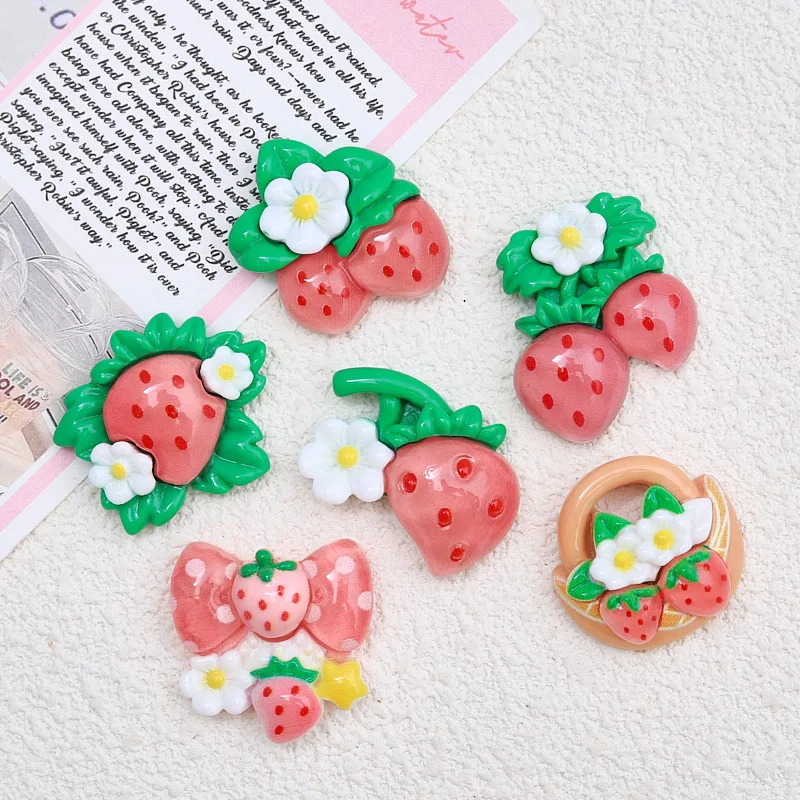 10 PCS Kawai Cartoon Translucency strawberry Series Fruit floret Resin Clip Book DIY Jewelry Hairpin Headrope Decoration Crafts