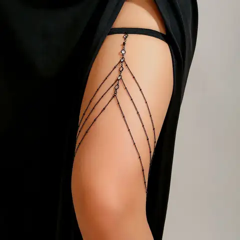 Lacteo 고딕 지르콘 매력 허벅지 다리 체인 블랙 계층화 된 크로스 체인 여성 바디 쥬얼리 탄성 밴드 소녀 펑크 파티 나이트 클럽