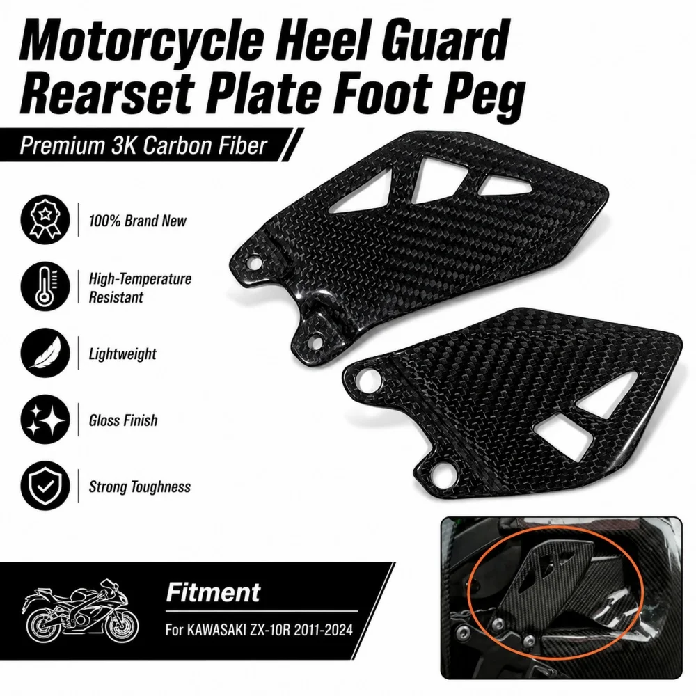 

For KAWASAKI ZX-10R 2011-2024 Ninja ZX-10R/RR 11-24 Carbon Fiber Motorcycle Rear Footrest Wing Plate Heel Guards Rearset