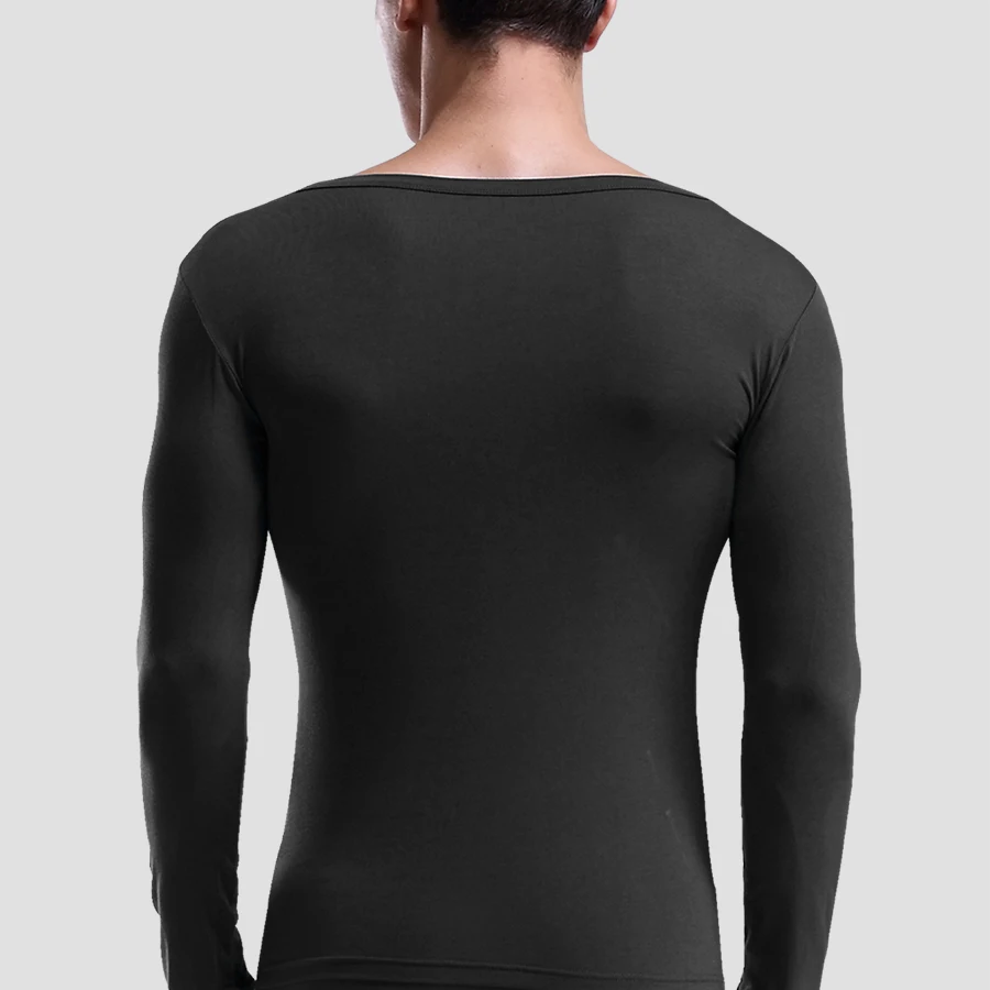Calzoncillos largos térmicos modal con cuello bajo y cuello en V para hombre, capa base de una sola pieza, suéter de algodón, top fino