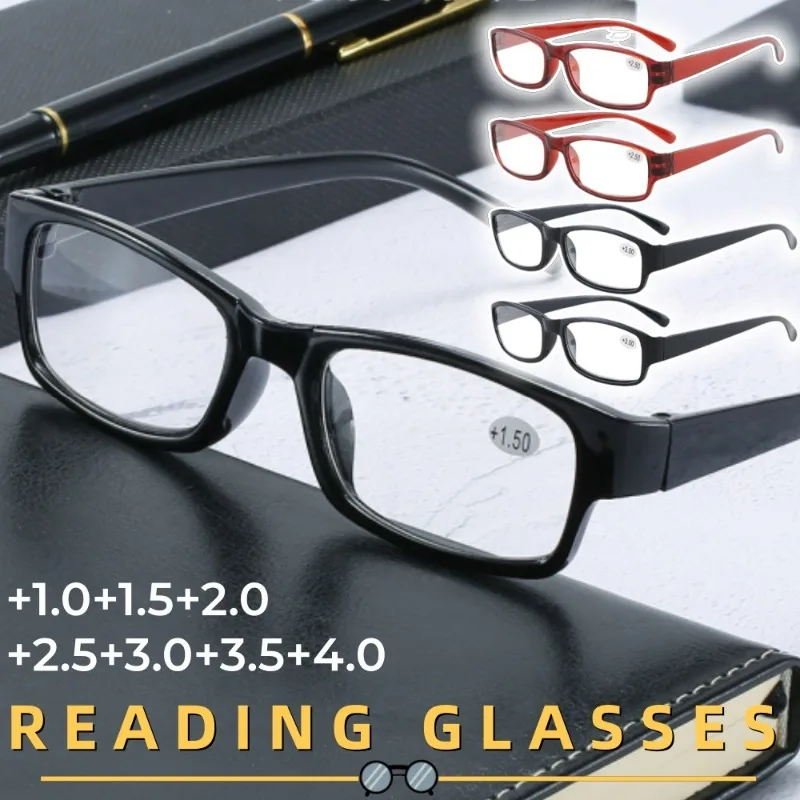 4Pcs Ultra-Light Reading Glasses Rectangle Frame Fashion Anti-Fatigue Eyeglasses for Elderly with Grade Lens Range +1.0 To +4.0