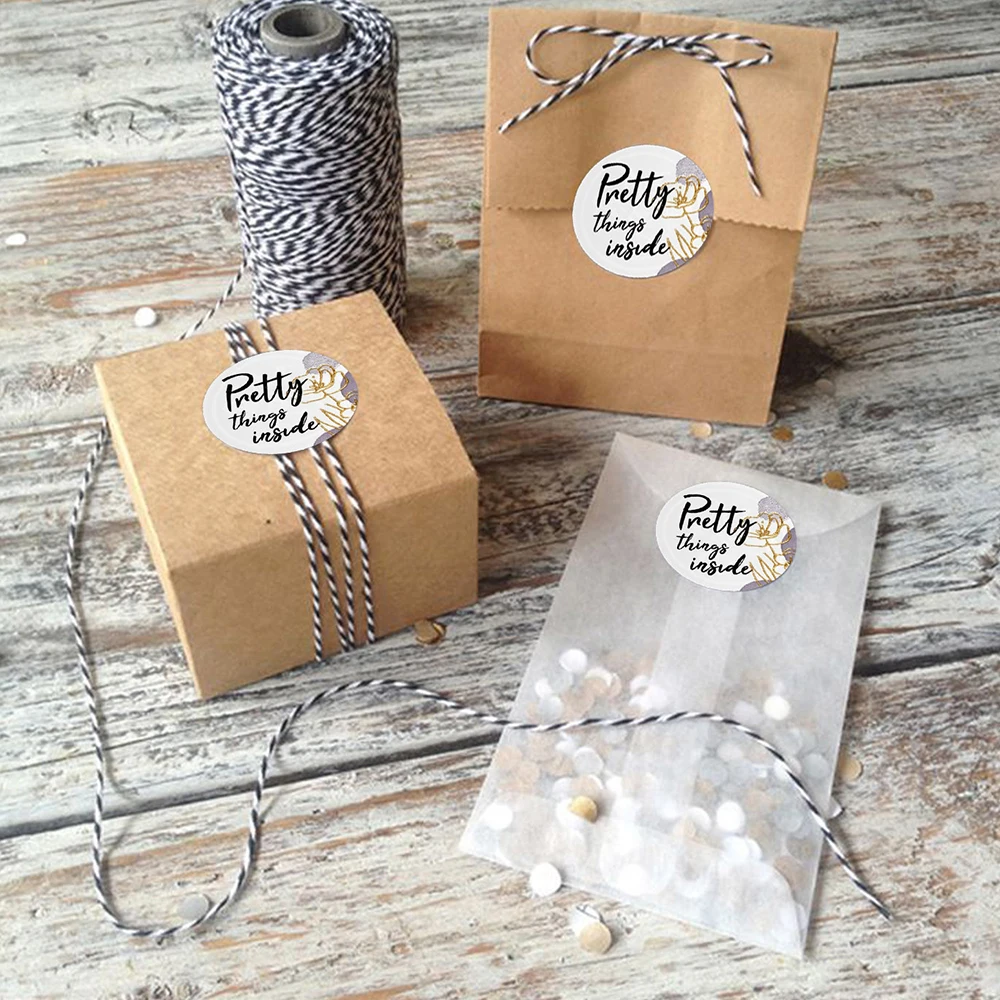 50-500pcs Round "Pretty Things Inside " Stickers Heart Thanks For Shopping Small Shop Local Handmade Decor Labels Sticker