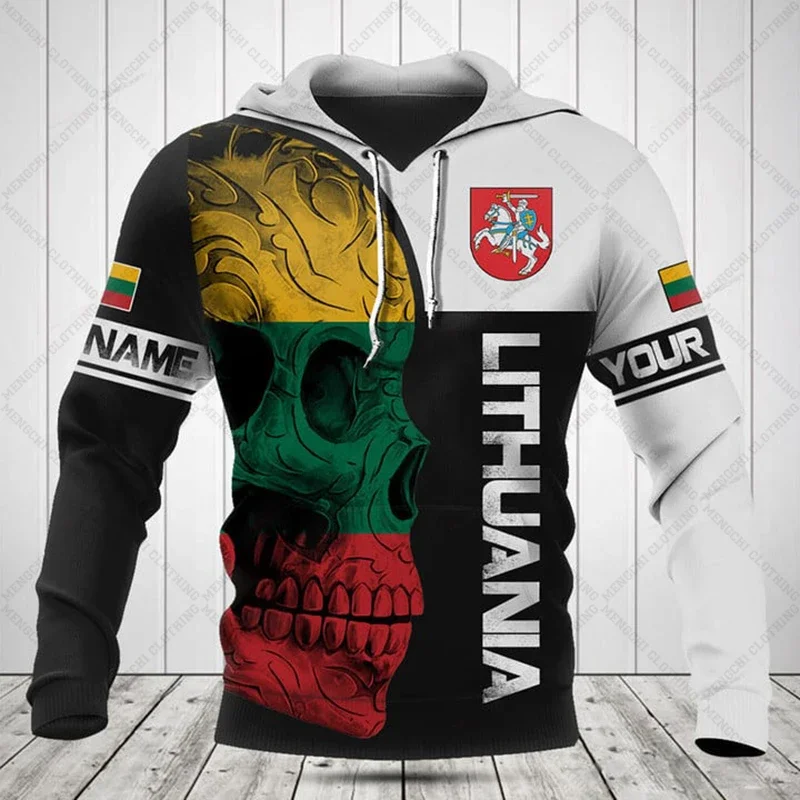

Customize Lithuania Skull Pattern Hoodies Men's Fashion Loose Sweatshirts Autumn Pullover Outdoor Streetwear Tops Vintage Shirts