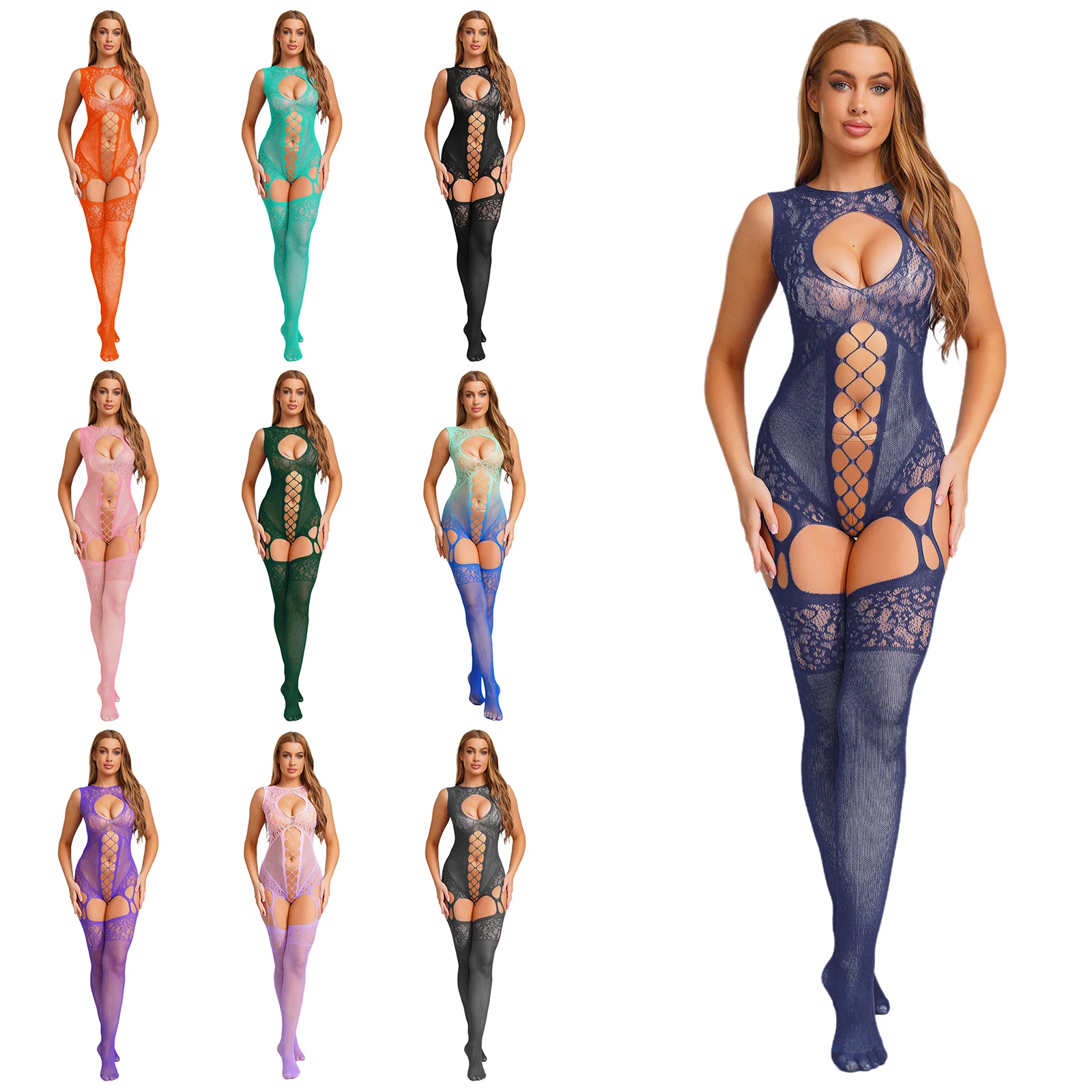 Erotic Floral Lace Hollow Out Fishnet Body-stockings Adult Female Body See Through Sheer Thin Body Leggings Pantyhose Stockings