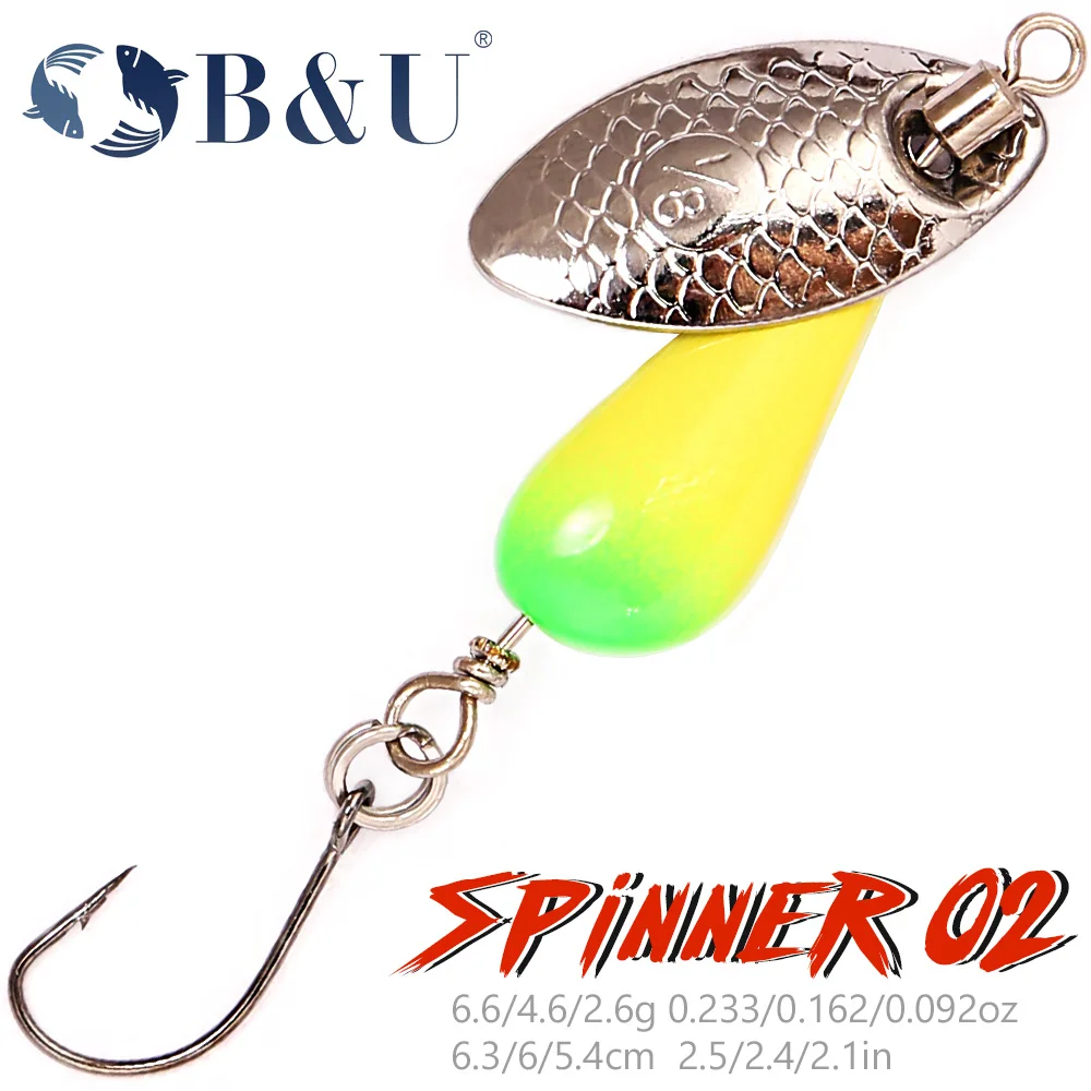 

B&U Fishing Lure Spinner Bait Metal Hard Bait Rotating Spinner Trout Lure Spoon Sequins Wobblers Bass Pesca With Feather Hooks