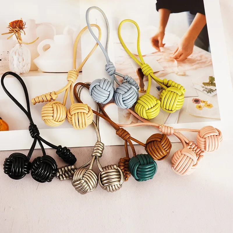 Cute Woven Baseball Keychain PU Leather Pendant Women Sweet Charm Bag Hanging Decoration Backpack Key Ring Bags Pendants Gifts