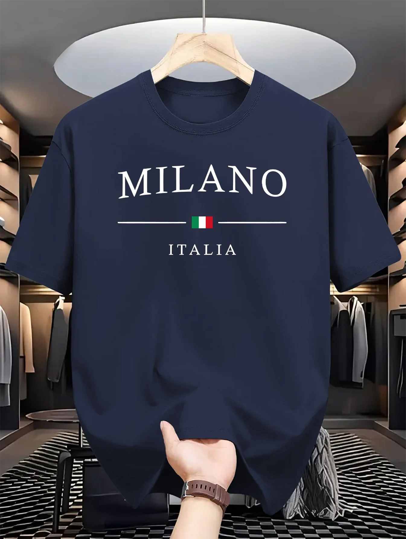 Мужская футболка Milan из итальянского чистого хлопка — повседневная летняя футболка с короткими рукавами и круглым вырезом с буквенным принтом