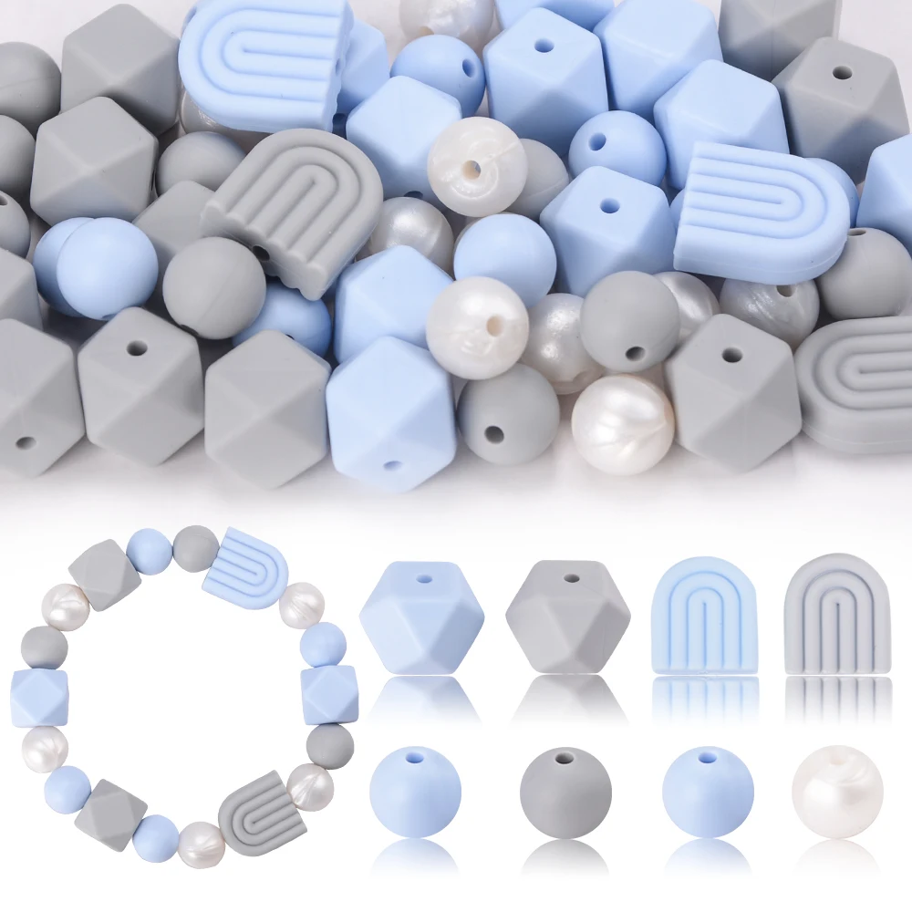 LOFCA 54pcs 12mm Beads Hexagonal Silicone Loose beads  for Making Bracelet Necklace keychain DIY Jewelry Accessories