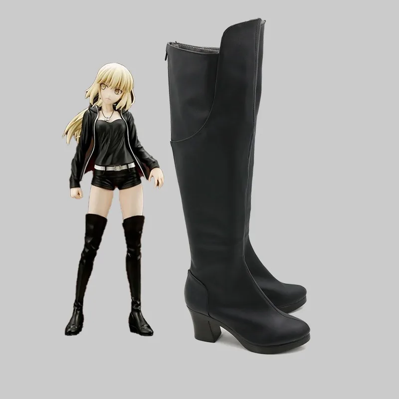 FGO Alter Cosplay Shoes Saber Cosplay Sexy Black Over Knee Boots Accessories Halloween Carnival Thigh High Boots Custom Made