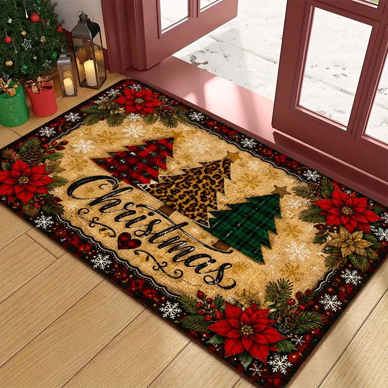 Christmas Gnomes Welcome Rug Buffalo Plaid Doormat Reindeer Antlers Entryway doormat Kitchen Studio Office Floor Decor Mat