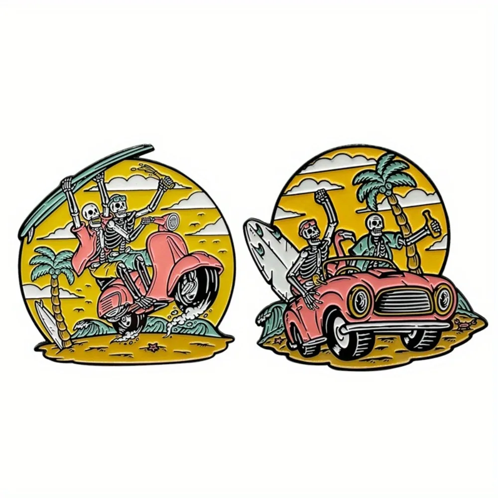 1 шт., металлическая булавка в виде пляжного черепа в стиле панк, новинка, значок для рюкзаков, шапок, курток, подарков для мужчин и друзей