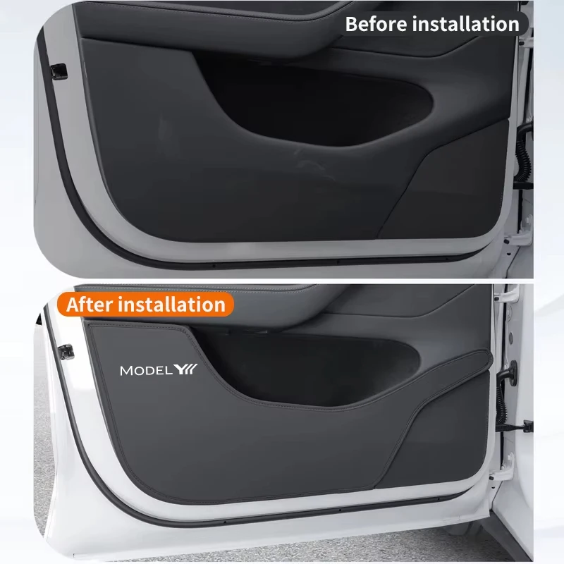 Für Tesla Model Y Juniper Model YL Model 3 Auto-Tür-Anti-Kick-Pad Leder-Seitentürpaneel-Schutz Anti-Kratz-Autodekoration – Detail 2