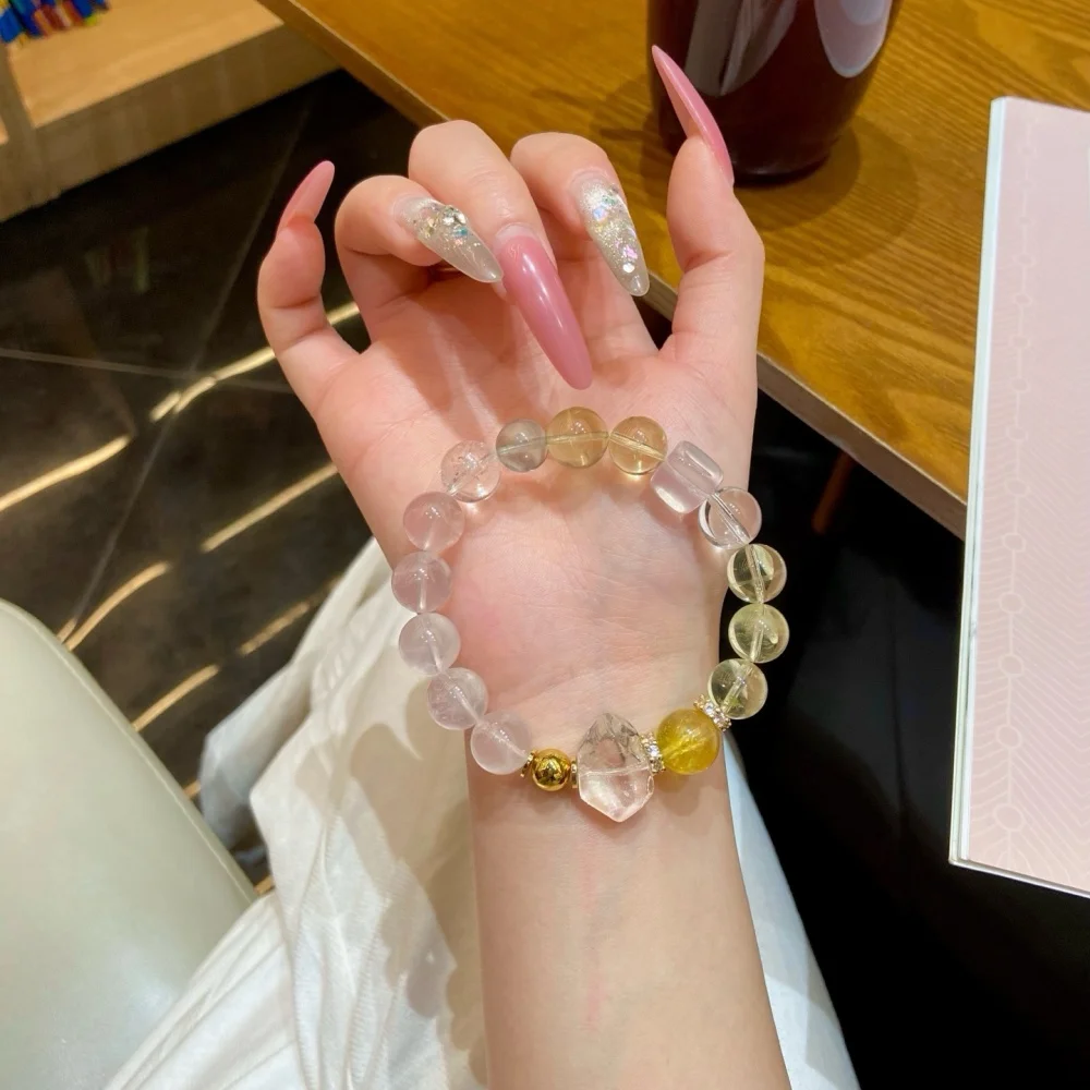 12mm天然カラーフローライトとローズクォーツの多様なビーズブレスレット、女性用ヒーリングクリスタルジェムストーンストランド、恋人へのジュエリーギフト