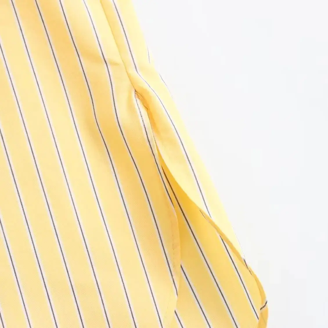 TRAF 2024 Spring New Product Women's Casual Loose Lapel Long sleeved Yellow Striped Poplin Single breasted Shirt