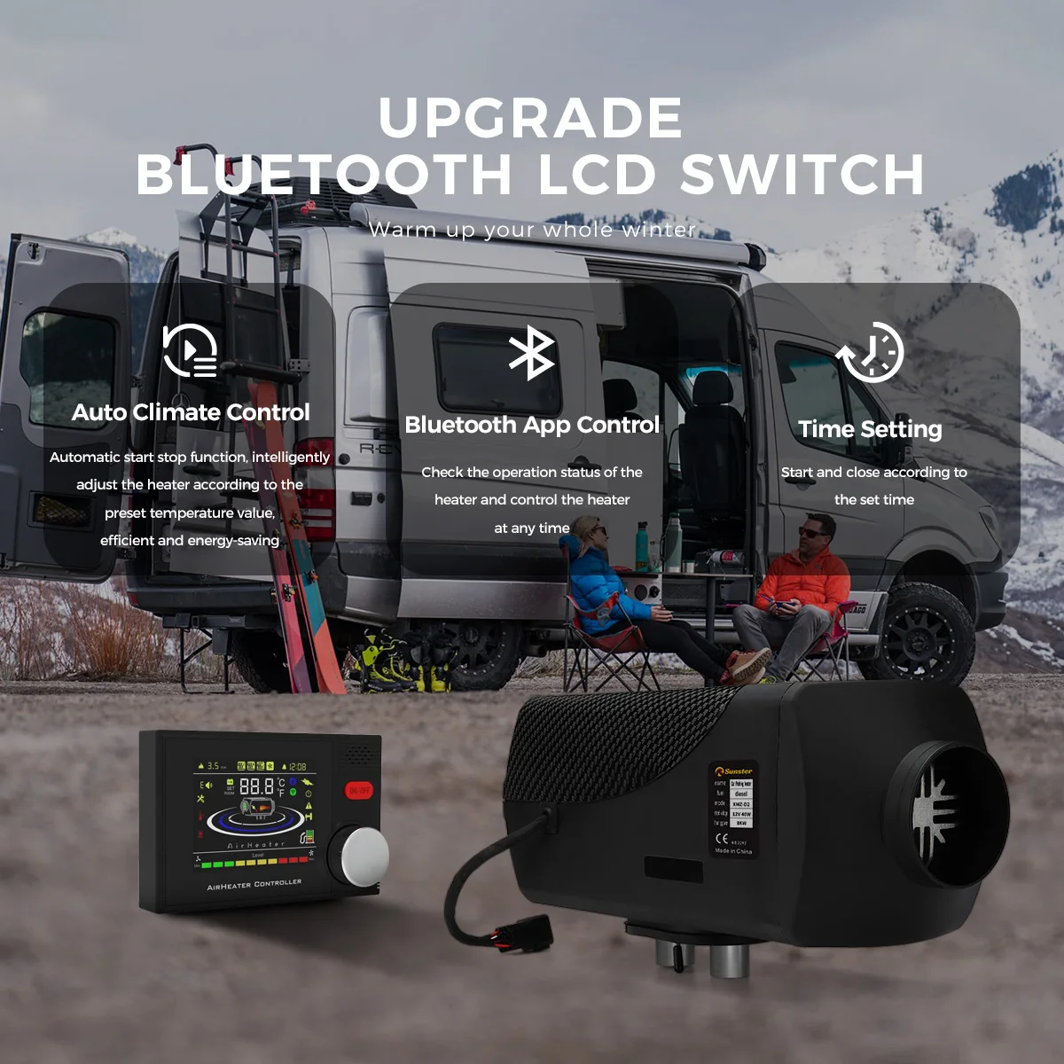 8KW 12V&24V Ultra Quiet Diesel Night Heater Diesel Air Heater With Bluetooth App/LCD Display/Remote Control For Motorhome Garage