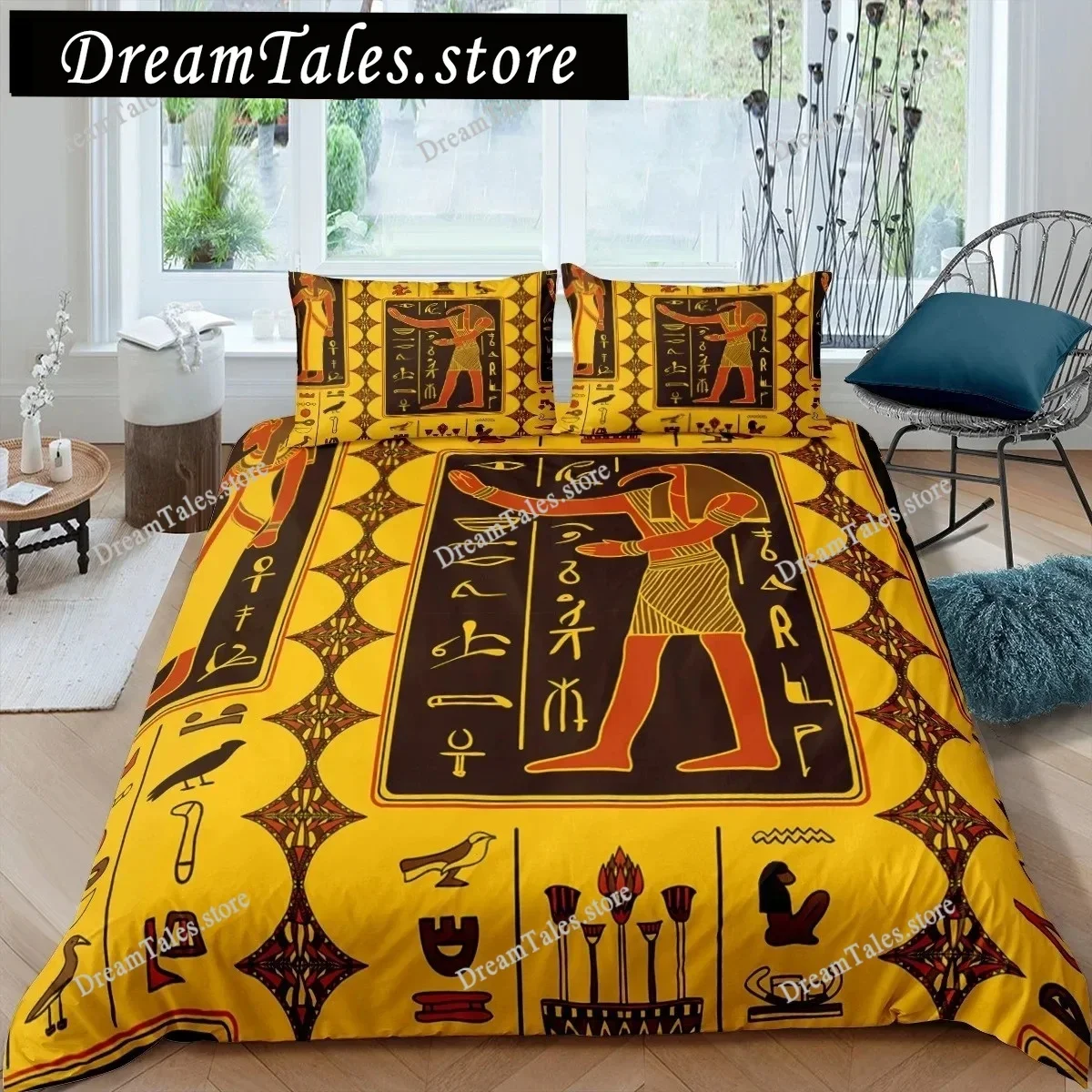 Egyptian Pyramids Duvet Cover Set Ancient Egypt Tribal Bedding Set Vintage Unique Exotic Style Polyester Comforter Cover for Kid