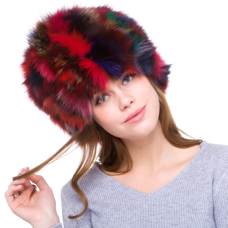 

High Quality Hot Selling Fox Fur Color Blocked Fur Hat for Women Autumn and Winter Red Fox Fur Hat