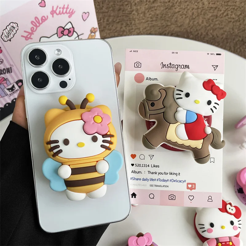 Für Magsafe Magnetischer Handygriff, Ständer, Niedlicher 3D-Cartoon Hello Kitty für iPhone, Faltbarer Halter mit Drahtlosem Laden, Stereoskopischer Halter – Detail 3
