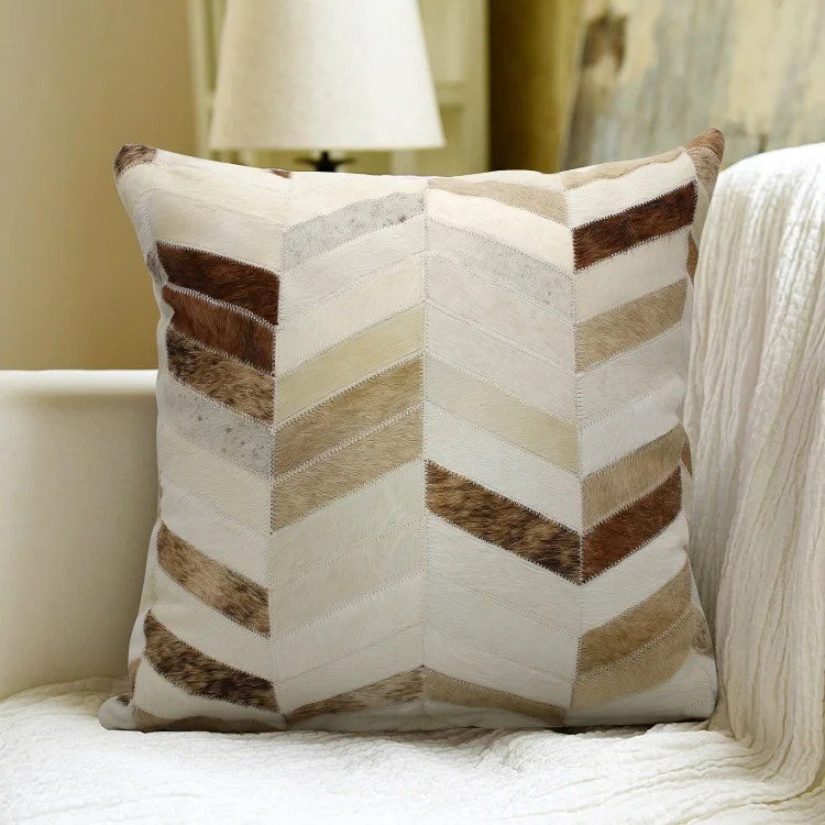 Custom Decorative Cow Hide Throw Pillow Cover Cowhide Patchwork Designer Luxury Cushion Cover